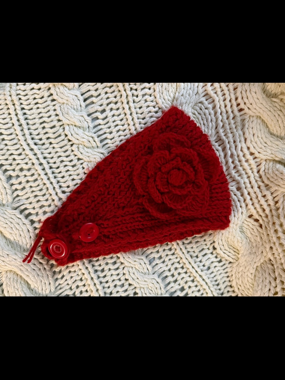 Red Knit Headband with Decorative Flower